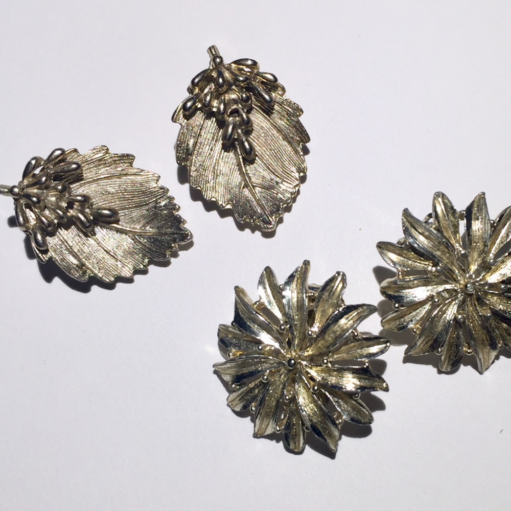Vintage BSK Silver-tone Clip-on Earrings Lot of 2